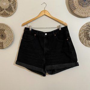 Zara High Rise Mom Shorts Washed Black Size 14